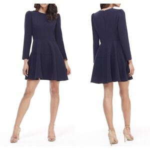 GAL MEETS GLAM Celeste Blue Fit Flare Dress Long Sleeve Career Party Prep.4 NWT